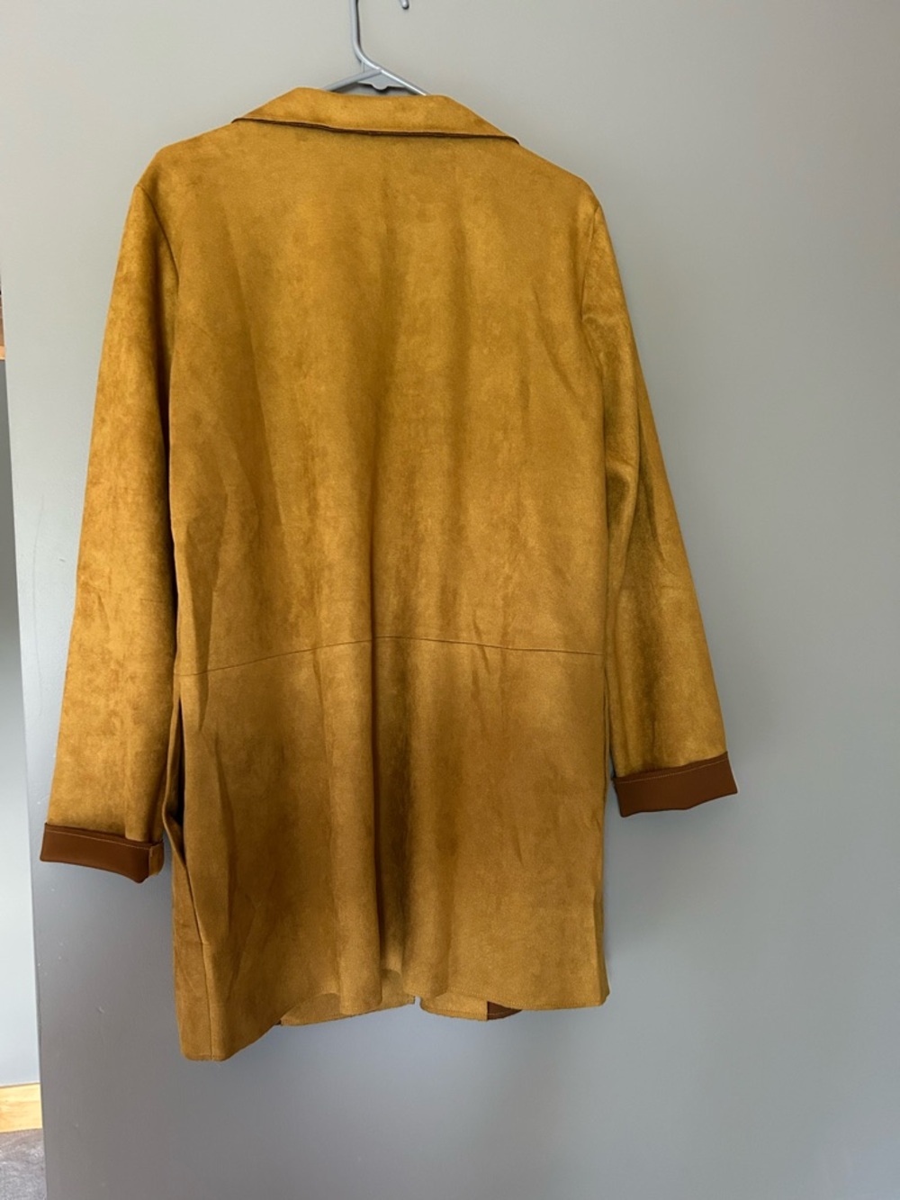 Mystree Mustard Open-Front Suede Trench Coat - Picture 6 of 8